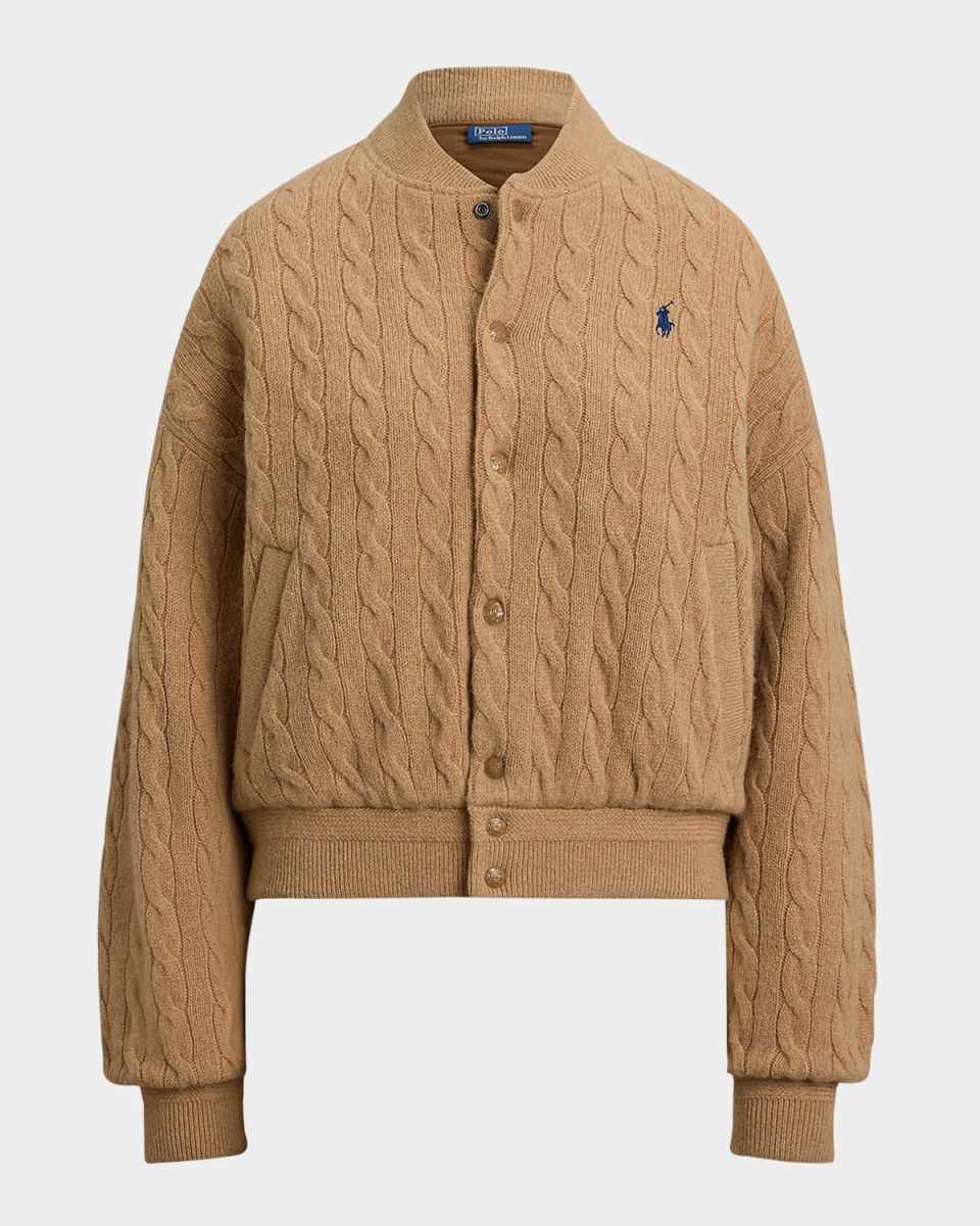 Cable-Knit Wool-Cashmere Bomber Jacket